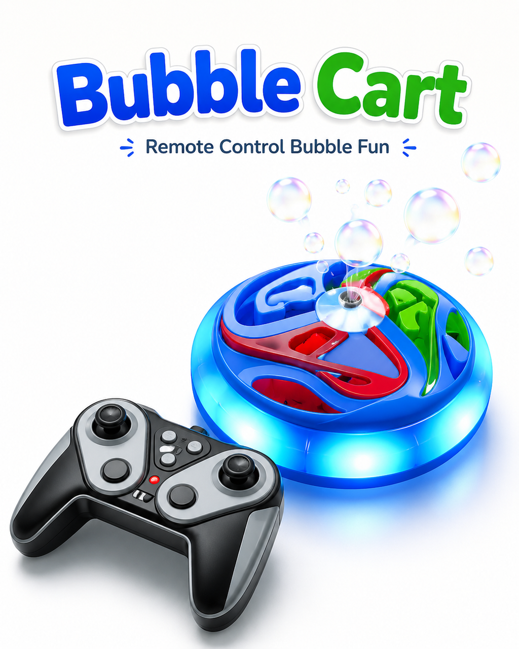 Bubble Cart Remote Control Bubble Toy with LED Lights for Kids