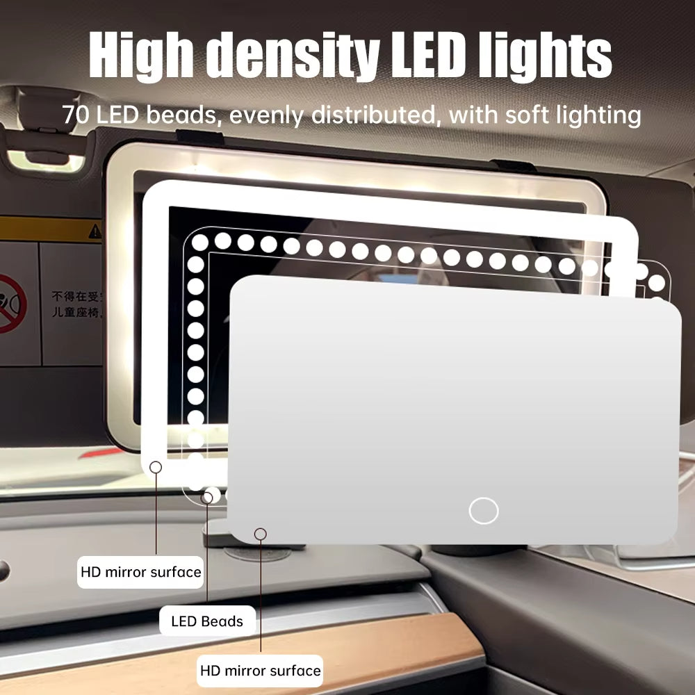 Car Interior Mirrors Sun Visor Plate LED HD Makeup Mirror Rechargeable Fill Light Universal Thin Vanity