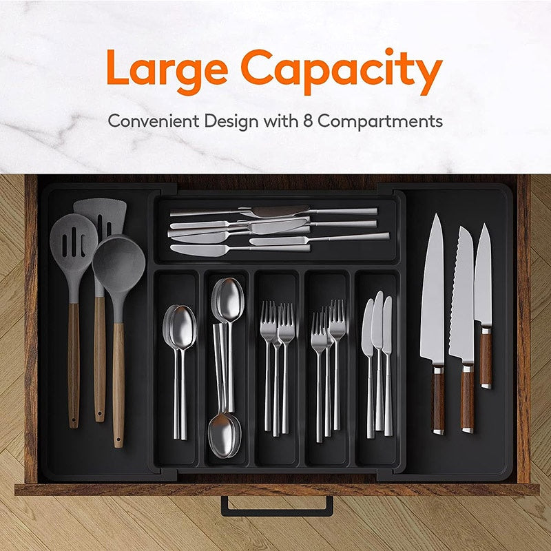 Spoons Forks Knives Kitchen Adjustable Flatware and Cutlery Holder Expandable Utensil Tray Drawer Organizer