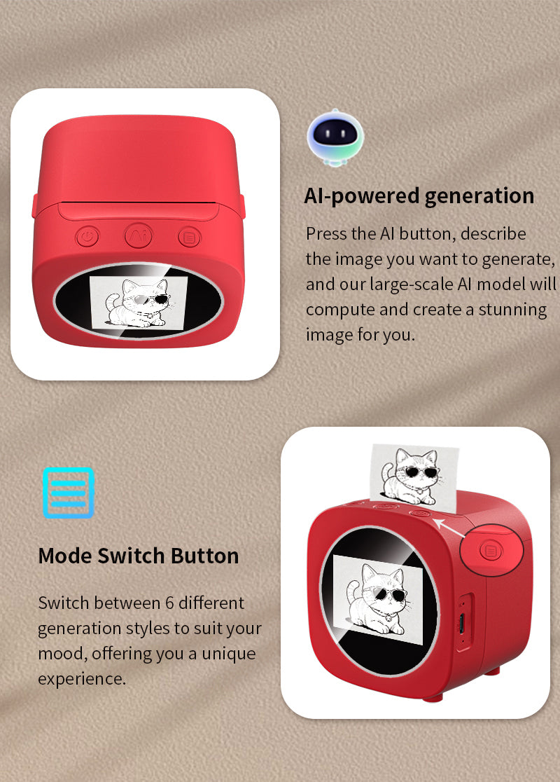 X16 Portable AI Mini Thermal Printer Smart Voice Control 203dpi Resolution Voice-to-image Generation For Kids