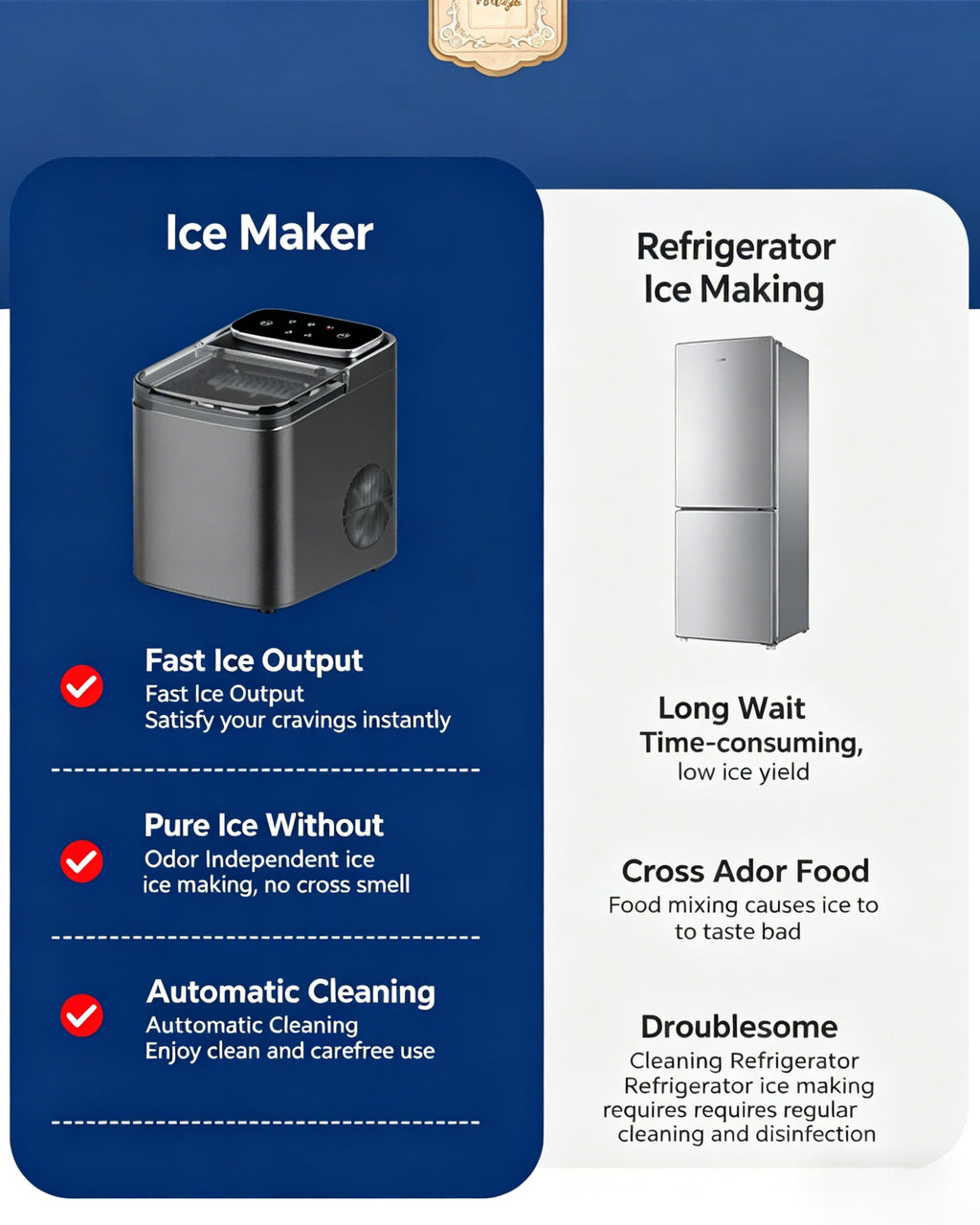 Household Electric Ice Maker with 66Lbs 30kg Fast Ice Production Compact Size Convenient Portable Ice Machines for Home Bar