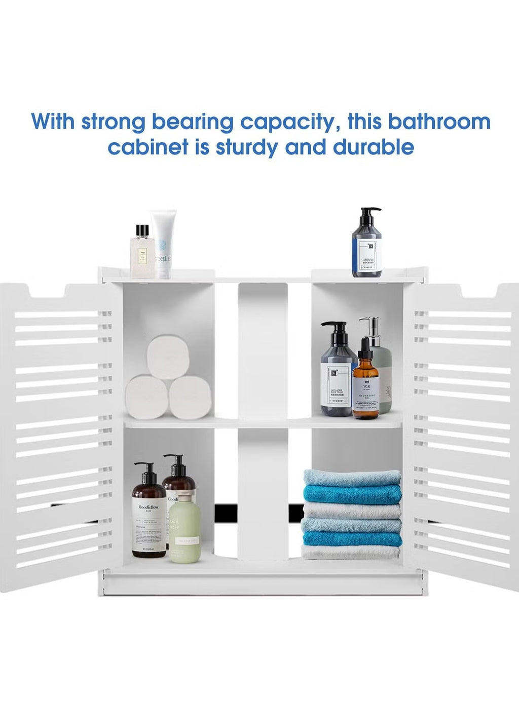 White Double Door under Basin and Sink Storage Cabinet, Space-Optimized Cupboard and Waterproof Vanity Storage Solution for Modern Bathroom and kitchen