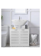 White Double Door under Basin and Sink Storage Cabinet, Space-Optimized Cupboard and Waterproof Vanity Storage Solution for Modern Bathroom and kitchen