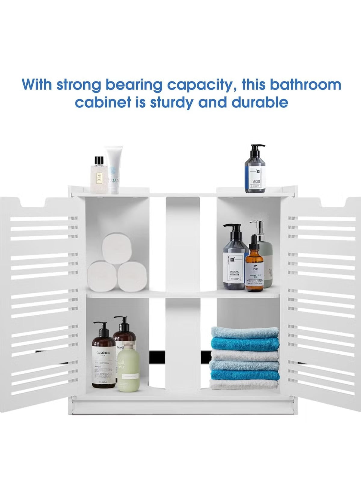 White Double Door under Basin and Sink Storage Cabinet, Space-Optimized Cupboard and Waterproof Vanity Storage Solution for Modern Bathroom and kitchen